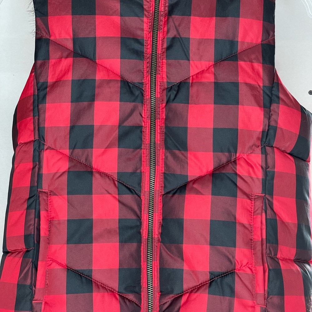 Buffalo Check Puffer Vest Fur Hoodie - Picture 2 of 6